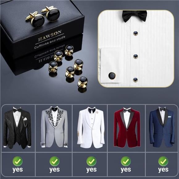 Men’s Cufflinks and Tuxedo Studs Set with Gift Box; Men’s Jewelry or Accessories - Picture 4 of 7